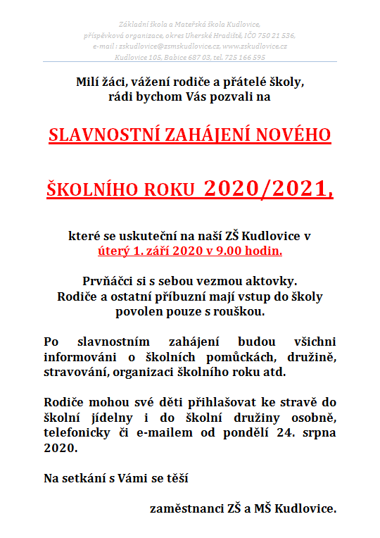 Slavnostní zahájení nového školního roku 2020/2021