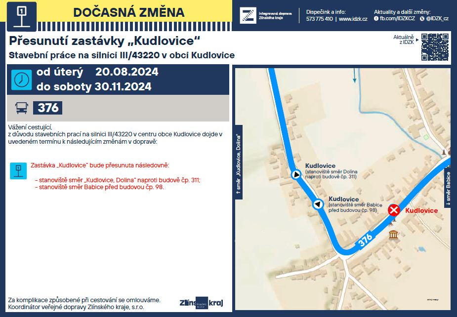 Dočasné přemístění autobusové zastávky